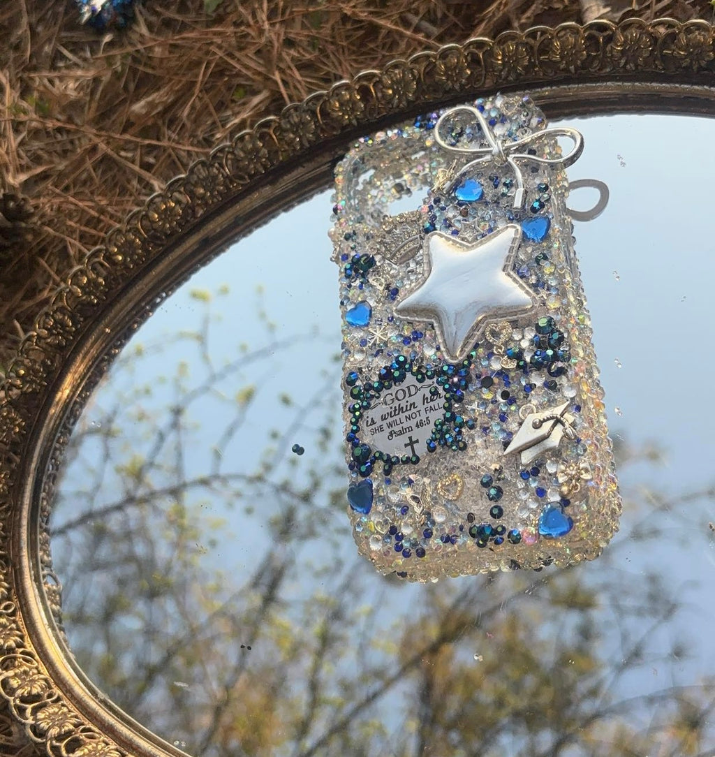 Blue and Silver Graduation Junk Phone Case